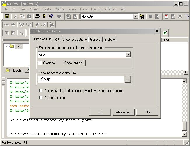 WinCVS - Checkout settings